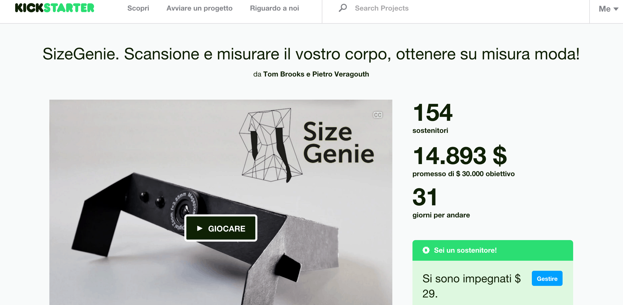 SizeGenie, un progetto Kick Starter ;-)